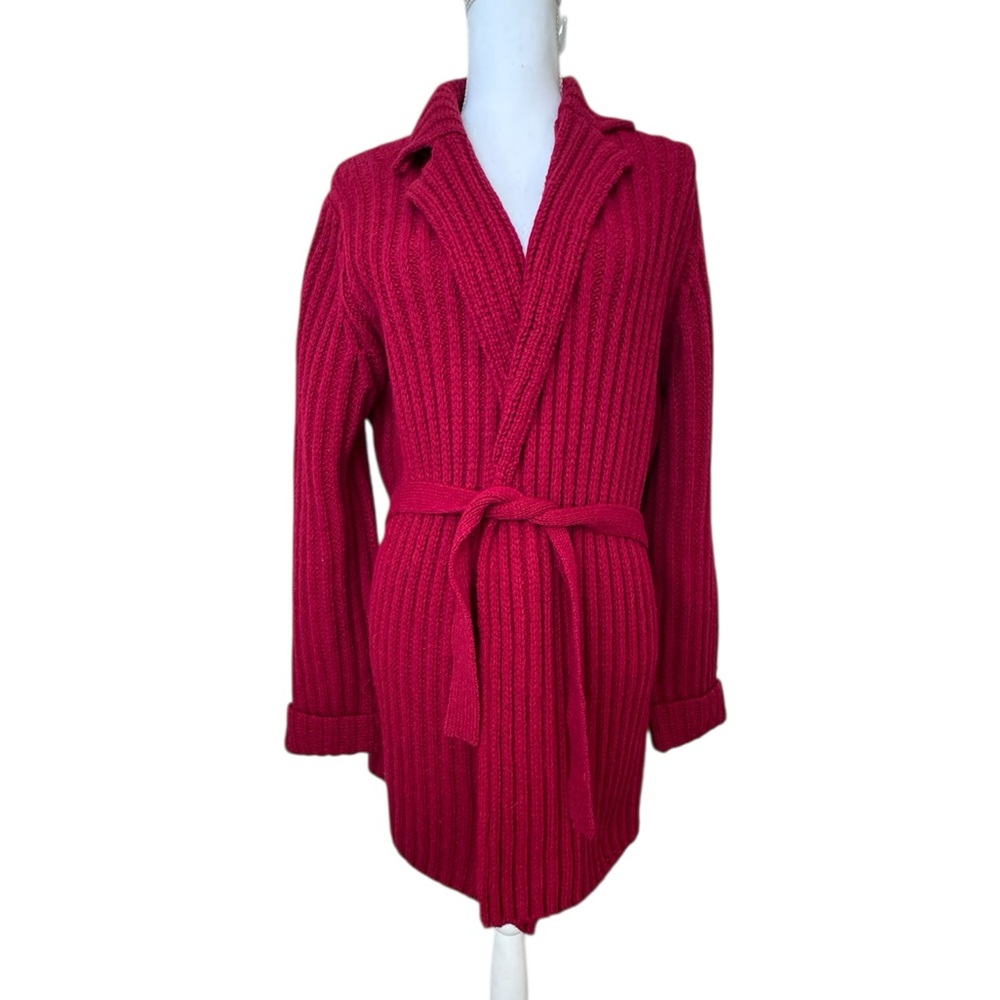 VTG Valerie Stevens Alpaca Wool Blend Belted Cardigan Sweater Red Dead Stock